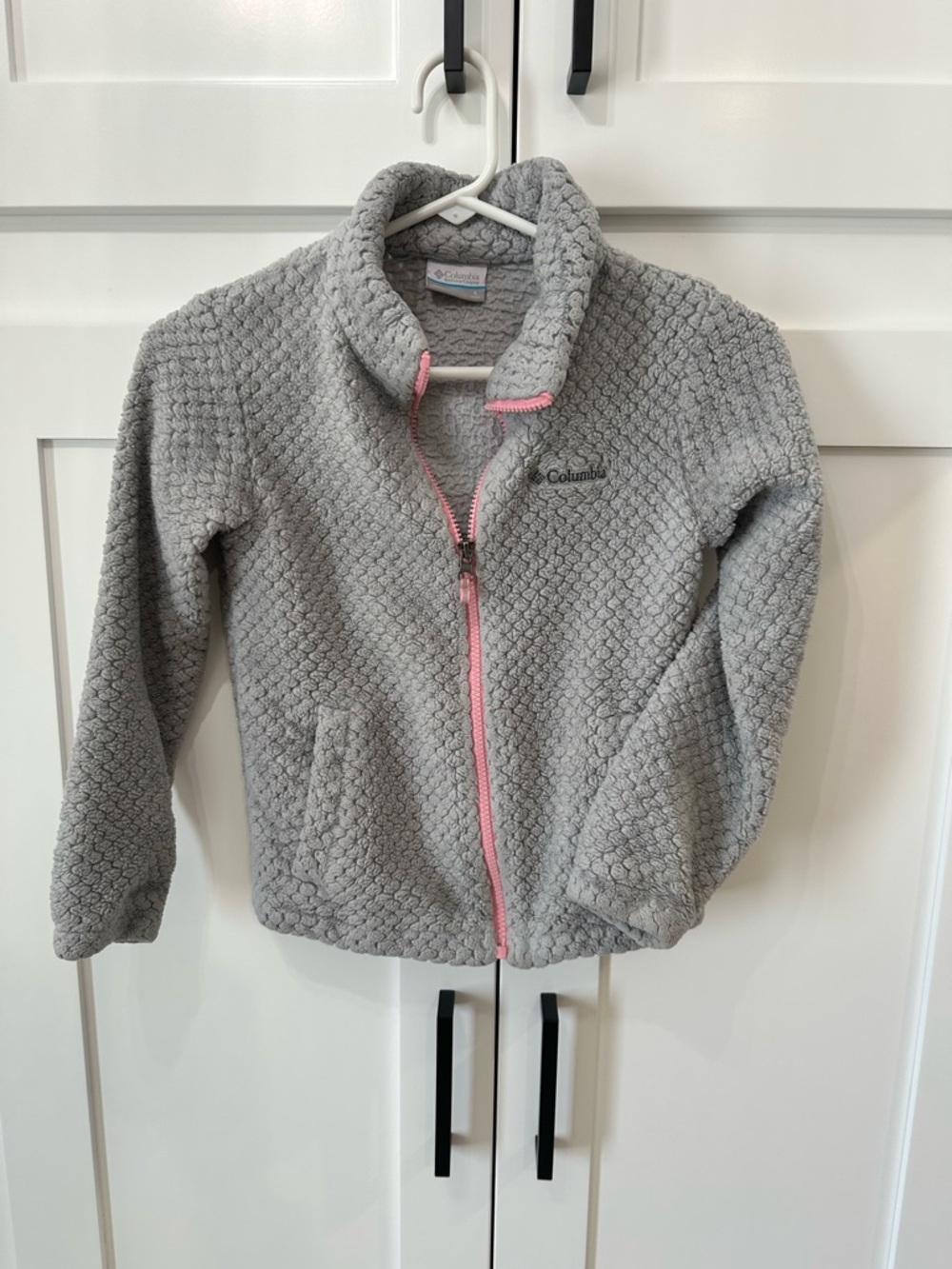 Columbia Light Gray Fleece Jacket with Pink Trim